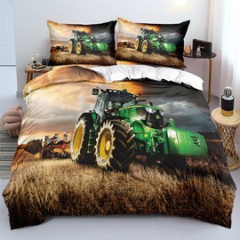 Yzehomijia Tractor Duvet Cover Set, 140 x 200 cm, Bed Linen for Children and Youth, Duvet Cover with 3D Tractor Pattern and Pillowcase 1 Piece 65 x 65 cm (T1)