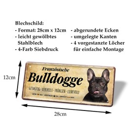 Tin Sign French Bulldog - Decorative Metal Sign Dog Breed Being Character - French Bulldog Dog Accessories - Gift Bulldog Dog Owner Breeder Lover - Decoration Dog House - 28 x 12 cm