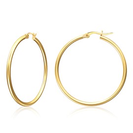 LIAN Gold Hoop Earrings for Women 18K Gold Plated Hoops with Stainless Steel Thin Hoop Earrings 15-60MM Lightweight Large Small Huggie Earrings(Gold-60mm)