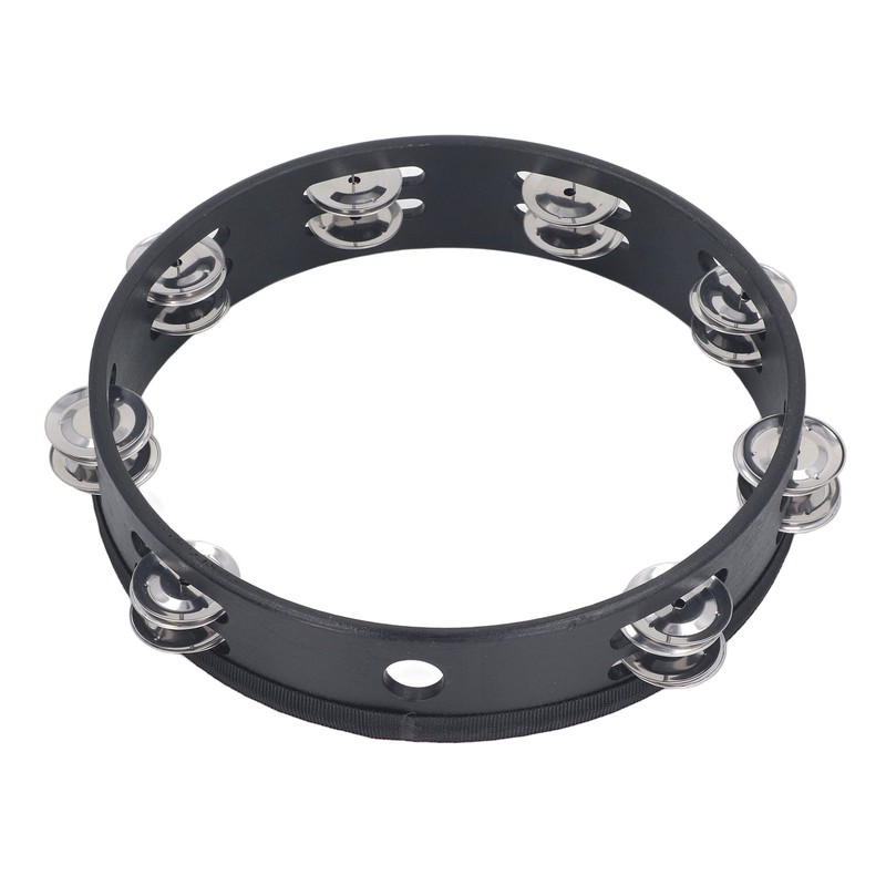 Handheld Tambourine 10 Inch Double Layer Bell Piece Solid Wood