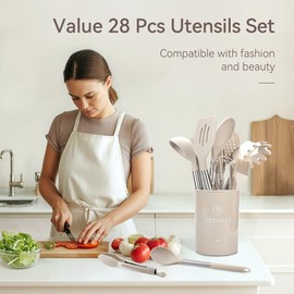 Silicone Cooking Utensils Set, 28 Pcs Kitchen Utensils Set for cooking, 446°F Heat Resistant Spatula Set, Food Grade Silicone and Stainless Steel Handle Kitchen Gadgets for Nonstick Cookware BPA Free