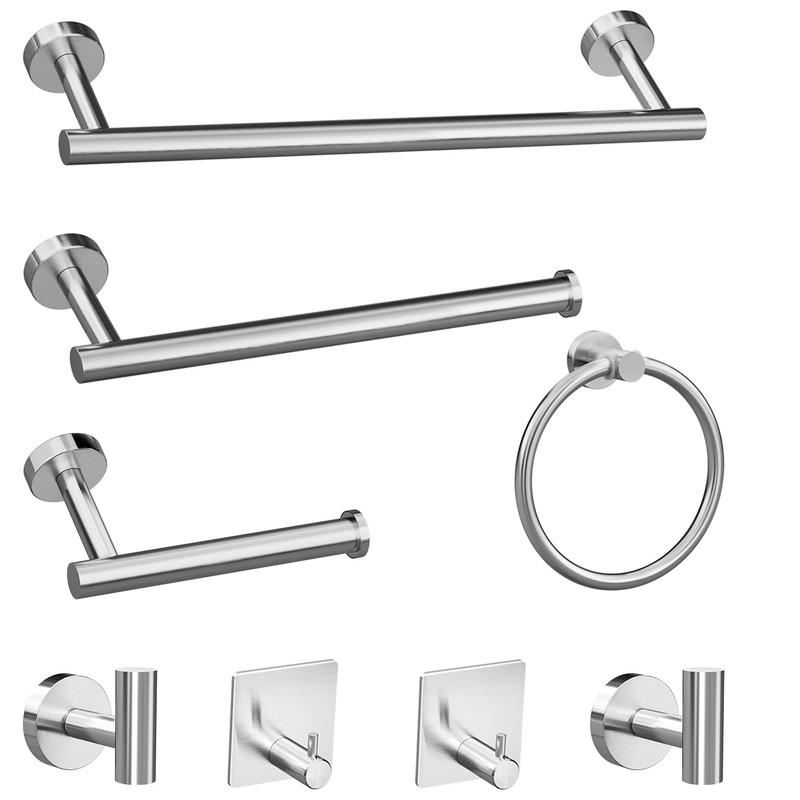 Round Brushed Nickel Bathroom Hardware: 8 Pieces Stainless Steel Bath