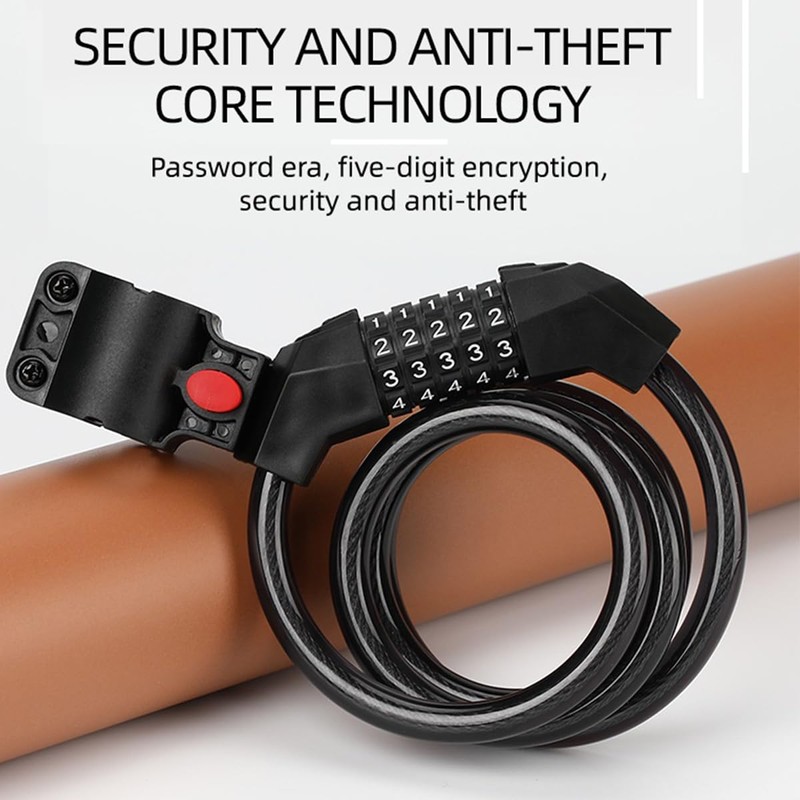 Bike Lock with 5-Digit Code, Cadenas Velo,1.2M/4FT Bicycle Locks Cable,