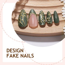 EYZOTSF Press on Almond Nails Medium Length Glossy Full Cover Acrylic Almond Shaped False Nails with Designs Artificial Fake Nail with Charms Stick ons Fingernails for Women Girls(K1197)