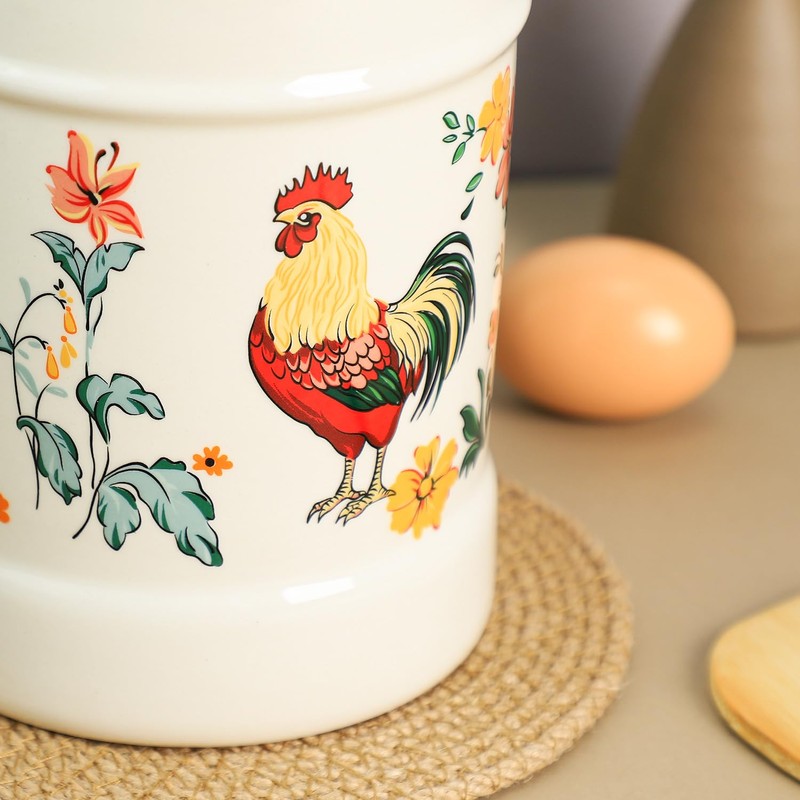 Bicuzat Ceramic Rural Rooster Pattern Kitchen Utensil Holder, Large Cooking