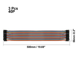 sourcing map Female to Female 40Pin Breadboard Jumper Wire 2.54mm Pitch Ribbon Cable 50cm Long 3pcs