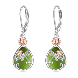 VONALA Dragonfly Leverback Earrings 925 Sterling Silver Lotus Flower Filigree Dangle Earrings Teardrop Peridot Jewelry Birthday Gifts for Women (Peridot Dragonfly)