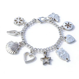 Charm Bracelet for Women Sterling Silver - Adjustable Dainty Layered Bracelets with 9 Charms, Silver Jewelry Gift for Women