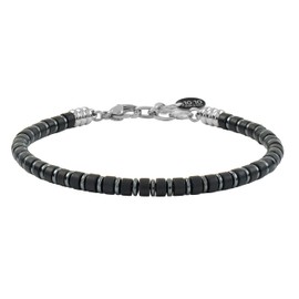 10:10 Jewels Men's and Women's Bracelet with 0,16 inch Natural Agate black Stones, Male or Female Bracelet with Beads in Stainless Steel and Very Resistant, Made in Italy