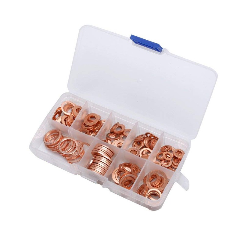 200pcs Copper Washer Assortment Kits Flat Ring Seal Washers 9