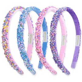 FROG SAC 4 Thin Headbands for Girls - Sequin Headband Set for Kids, Sprinkle Hair Bands for Children, Cute Sparkly Glitter Girl Non Slip Headband, Toddler Hair Accessories (Multicolor Sequin, Kids)