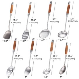 Standcn 304 Stainless Steel Kitchen Utensils Set with Wood Handle, 8 PCS Metal Cooking Utensils & Serving Utensils - Spatula and Ladle Set, Non Stick Cooking Spoons Set, Kitchen Gadgets Cookware Set