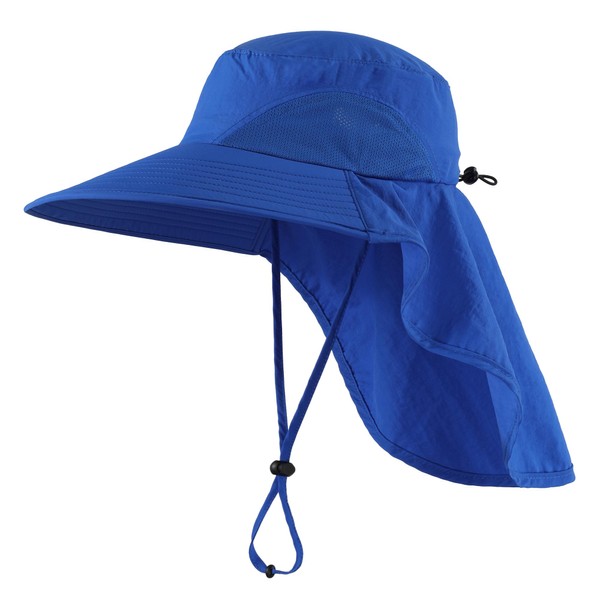 Home Prefer Outdoor UPF50+ Sombrero de sol de malla de ala ancha con solapa para el cuello, Azul brillante, Large-X-Large
