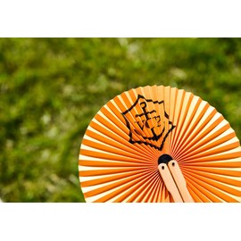 Veuve Clicquot Ponsardin VCP Champagne Hand Held Wood Handle Yellow Orange Folding Paper Fan
