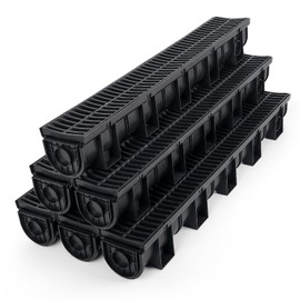 6 Pack Trench Drain System, Channel Drain with Plastic Grate, Driveway Drainage Channel Systems,Channel Drain Pipe Outdoor Trench Drainage System,5.9X5.1X39 Inch