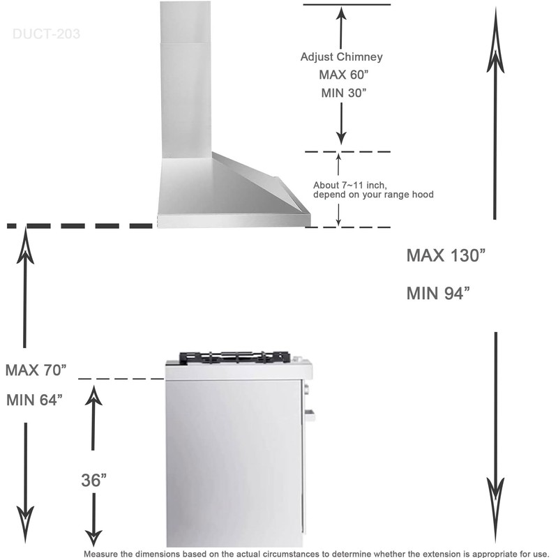 Wall Mount Range Hood Extension Stainless Steel Pipe Durable Extended