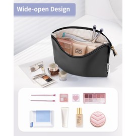 Narwey Small Makeup bag for Purse, Small Makeup Pouch for Purse Cosmetic Bag with Zipper, Cute PU Leather Make up Pouch for Women Girls (Black)