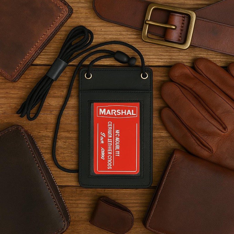 Leather ID Holder from Marshal- 561r,Black,Regular