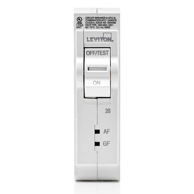 Leviton 20A 1-Pole Plug-On AFCI/GFCI Branch Circuit Breaker, Hydraulic Magnetic,