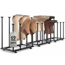 Amoowis Free Standing Shoe Rack Organizer, Black Metal Tall Boot holder, Space-Saving Shelf Storage, for Closet, Entryway, Garage, Bedroom, Outdoor, Apartment, Front Door, Entrance, Fits 12 Pairs