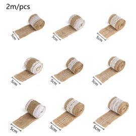 Naler Burlap Ribbon Roll with White Lace Trims Tape for Arts Crafts Homemade DIY Projects Gift Wrapping Christmas Decorations 79 inches Long, 9 Packs