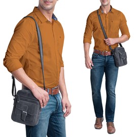 ROYALZ 'Knoxville' Small Leather Bag Men's Vintage Men's Shoulder Bag Mini Messenger Bag Shoulder Bag Small, Navy grey