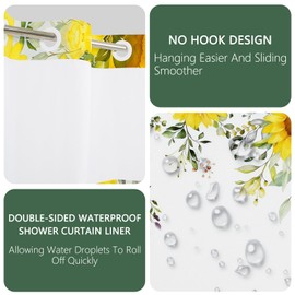 NAEMBCU No Hook Sunflower Shower Curtain with Snap in Liner 71x74 Inch