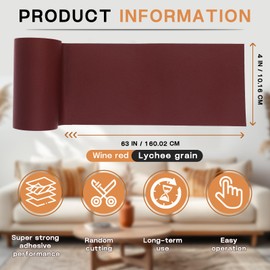 Fadoub Leather Repair Patch, 4 x 63In Self Adhesive Leather Repair Tape for Furniture, Vinyl Repair Tape for Repairing Vinyl, Couch, Sofa, Car Seats, Car Interior (Wine red)