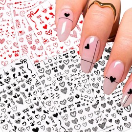 Black Red Heart Nail Art Stickers,8 Sheets Valentines Day Love Heart Nail Decals for Acrylic False Nails