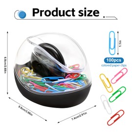 100pcs Paper Clips & Paper Clip Holder, Paper Clip Dispenser Magnetic, Small Paper Clips Assorted Colored for Document Organizing, Paperclip Holders for Desk School, Cute Office Supplies Accessory