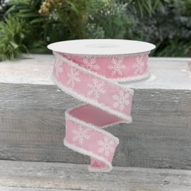 Craig Bachman 1.5" Snowflake Drift Edge Ribbon: Pink (10 Yards) - Holiday Gift Wrapping Bow Making Fabric Craft Wreath Making Wired Edge Ribbon