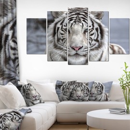 Design Art PT13274-373 Animal Wall Art, 60x32-5 Panels Diamond Shape, White