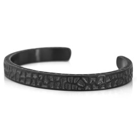 Akitsune Terra Bangle | Hammered Antique Bracelet Women Men Stainless Steel Bracelet Rustic Silver Black Brass, Stainless Steel