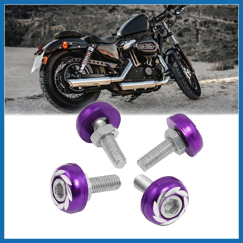 A ABSOPRO Purple Silver Tone License Plate Bolts Screws Car