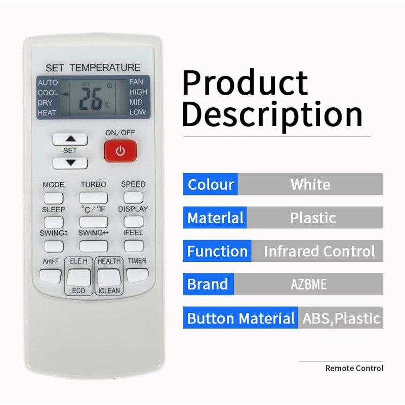 YKR-H/102E Replacement Remote Control for AUX Air Conditioner YKR-H/101E YKR-H/102E