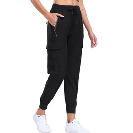 Oalka Women's Cargo Hiking Pants Lightweight Travel Pockets Joggers Quick Dry Black XS
