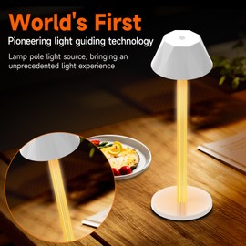 Odupa Cordless Table Lamps Rechargeable,6000mAh Rechargeable Battery LED Desk Lamp 3 Color Stepless Dimming Up,Touch Control for Bedroom/Hotel/Desk/Cafe/Dining Room/Bar/Bathroom（White (1 Pack)