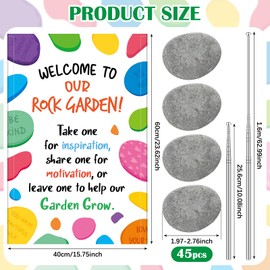 Yalikop Rock Garden Decor, 45 Pcs Painting Rocks 2"-3" Flat Smooth River Stones for DIY Painting with Welcome to Our Rock Garden Sign for School World Kindness Day Decorations