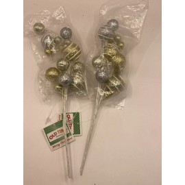 OLD TIME POTTERY 2 SILVER AND GOLD SWIRL 11" FLORAL PICK CHRISTMAS TREE WREATH HOLIDAY