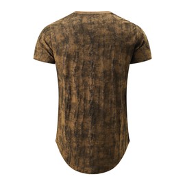 KLIEGOU Mens Hipster Crewneck T-Shirt Round Hemline Hole Tees 2505 Light Brown L