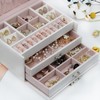 Three Layer Jewelry Storage Box PU Leather Necklace Rings Earrings
