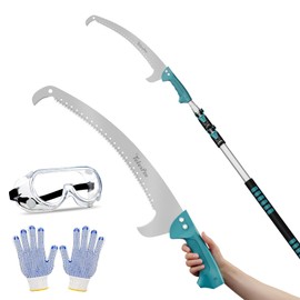 TelesPro Extendable Tree Trimmer: Manual Pole Saw | 5-12ft Telescoping Pruning Pole for Tree Trimming | Saw Attachment, Safety Goggles, and Gloves Included | Trim Branches up to 2" Diameter