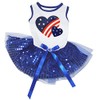 Petitebella USA Twins Heart Puppy Dog Dress (White/Blue Sequins, X-Small)