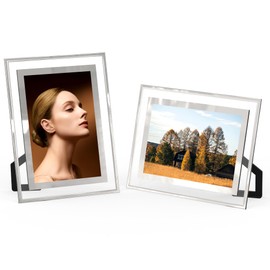 2 x Glass Picture Frames 10 x 15 cm, Picture Frame 10 x 15 Silver Photo Frame Modern Landscape Portrait Picture Frame Desk Ornament Birthday Christmas Gift, Horizontal or Vertical