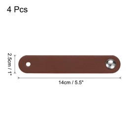 sourcing map 4 Packs Leather Drawer Pulls, Single Hole Leather Drawer Knobs Furniture Dresser Handles Pulls with Screws for Dressers Drawers Closet Kitchen Cupboard, Brown/Silver