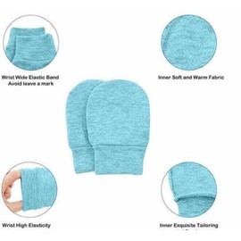 FATASH Baby Hat and Mittens Set (0-3 Months) for Newborn Boys & Girls, Breathable Soft Cotton No-Scratch Gloves & Lightweight Warm Cap, Unisex Infant Daily Wear Winter Accessories (Aqua)