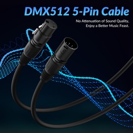 5 Pin DMX XLR Cable 6FT (2-Pack), DMX512 Male to Female Stage Light Cable, Premium Signal Transmission for Stage Lighting & Controller, Flexible Durable PVC Jacket, Self-Locking Connectors
