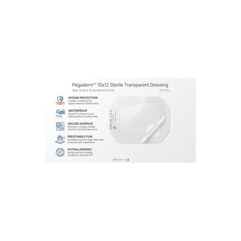 PEGADERM Apósito Transparente para Heridas, Estéril, Impermeable, Tipo PU, 10