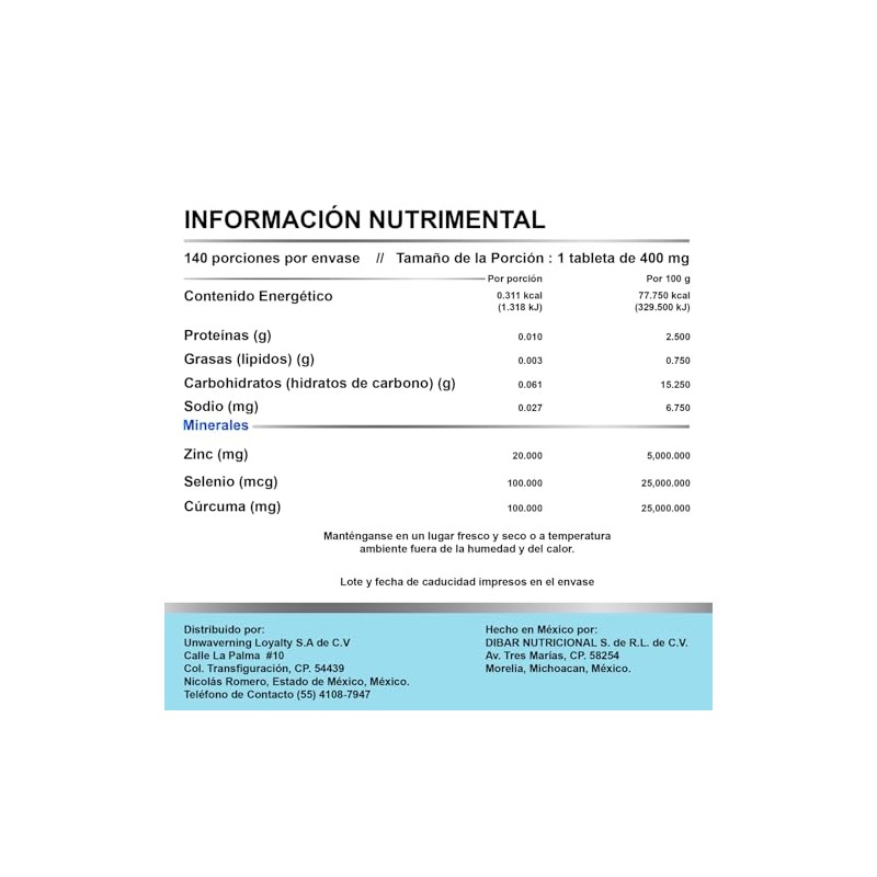 Selenio de Metionina, Gluconato de Zinc, Curcuma 140 Tabletas Magnium