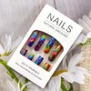 24Pcs Peacock Feather Press on Nails, Glitter Acrylic Full Cover